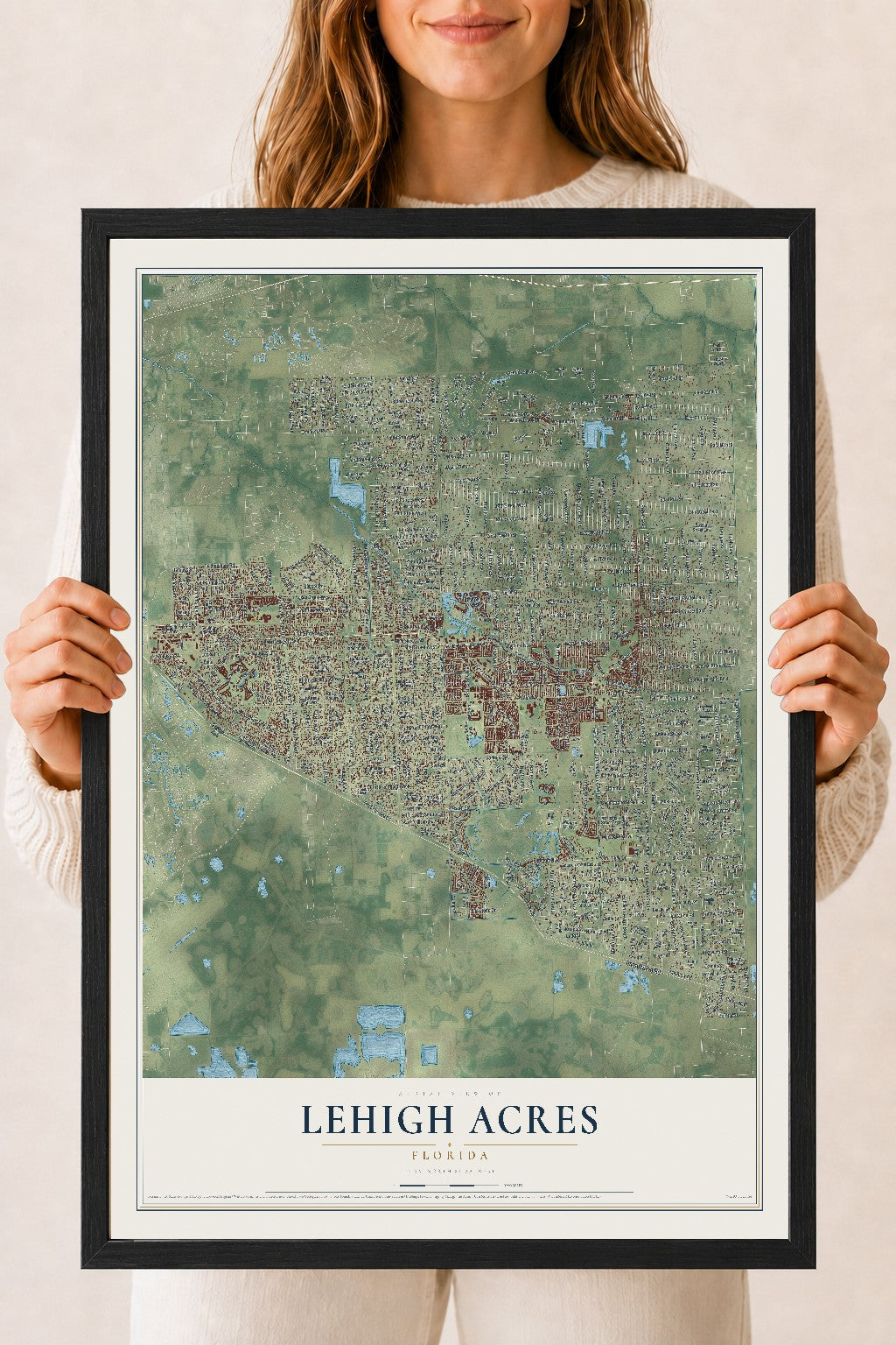 Lehigh Acres, Florida map print, 18" x 24" W/ Black Ayous Wood Frame mockup