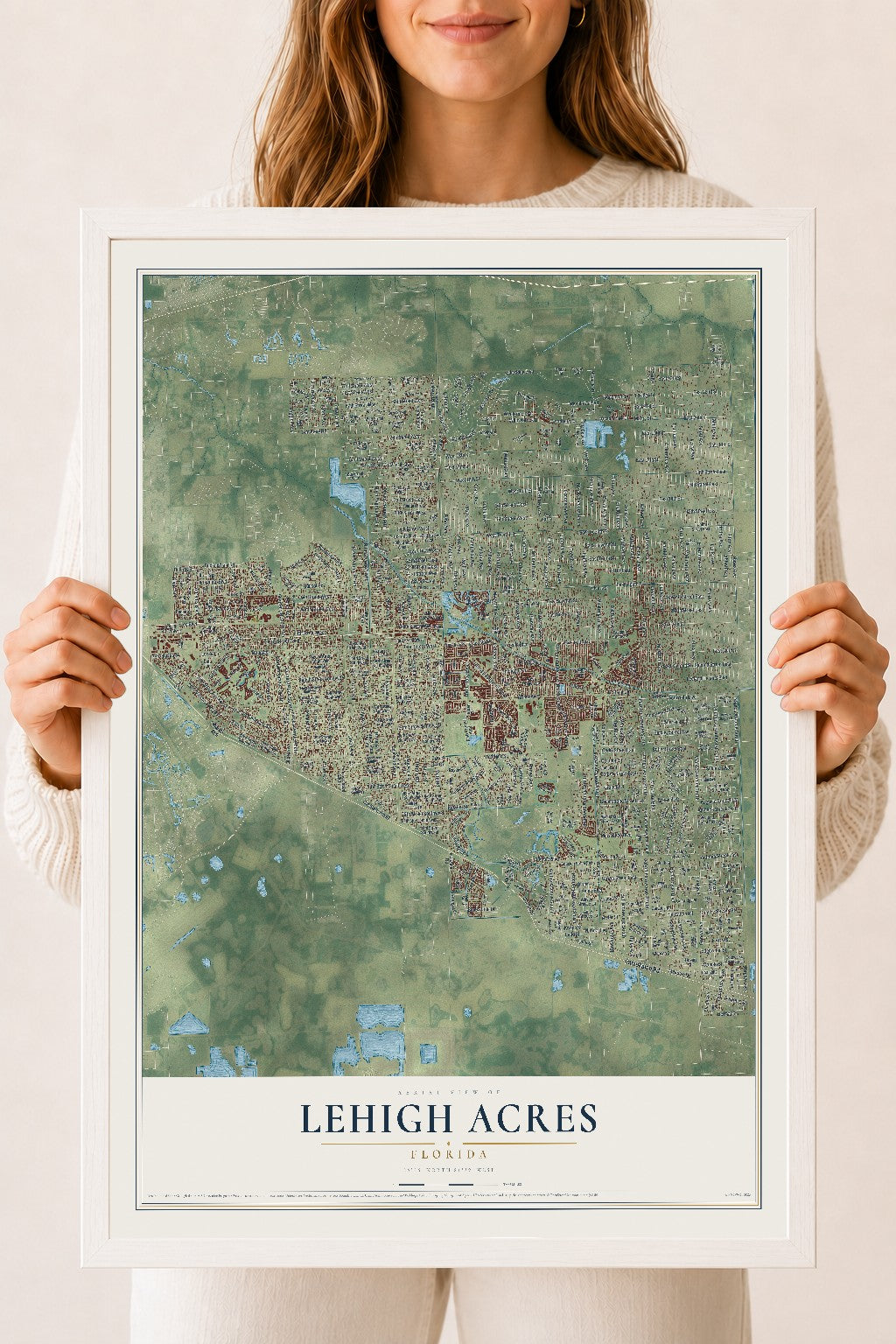 Lehigh Acres, Florida map print, 18" x 24" W/ White Ayous Wood Frame mockup