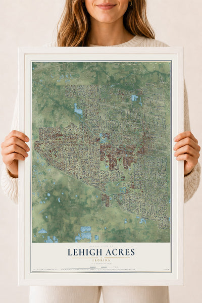 Lehigh Acres, Florida map print, 18" x 24" W/ White Ayous Wood Frame mockup
