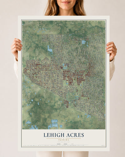 Lehigh Acres, Florida map print, 24" x 36" Archival Matte Print mockup