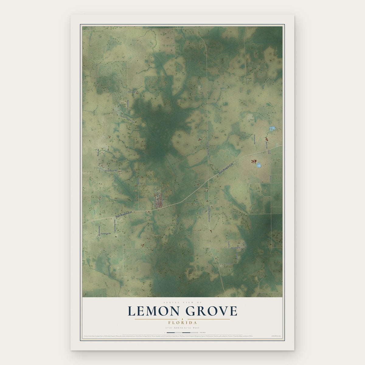 Lemon Grove, Florida map print, the full design