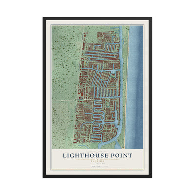 Lighthouse Point, Florida map print, 12" x 18" W/ Black Ayous Wood Frame mockup