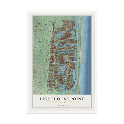 Lighthouse Point, Florida map print, 12" x 18" W/ White Ayous Wood Frame mockup