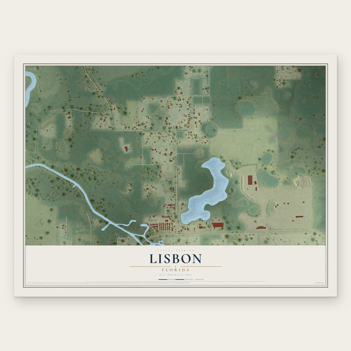 Lisbon, Florida map print, the full design