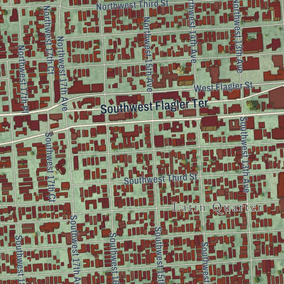 Close-up of the map of Little Havana, Florida print showing street and building detail