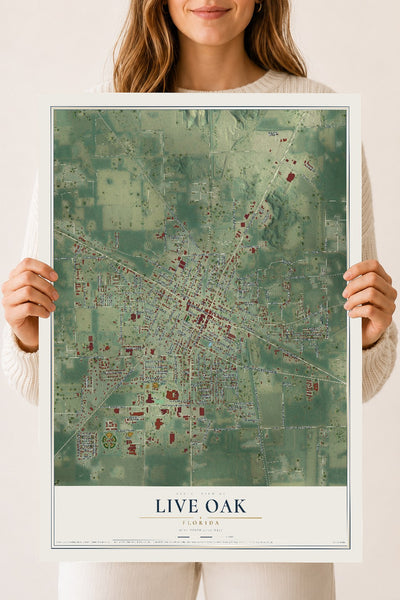 Live Oak, Florida map print, 18" x 24" Archival Matte Print mockup