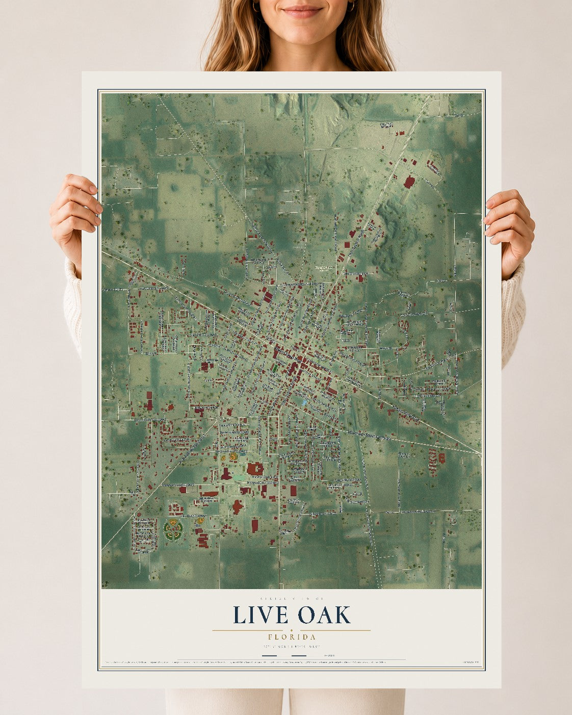 Live Oak, Florida map print, 24" x 36" Archival Matte Print mockup