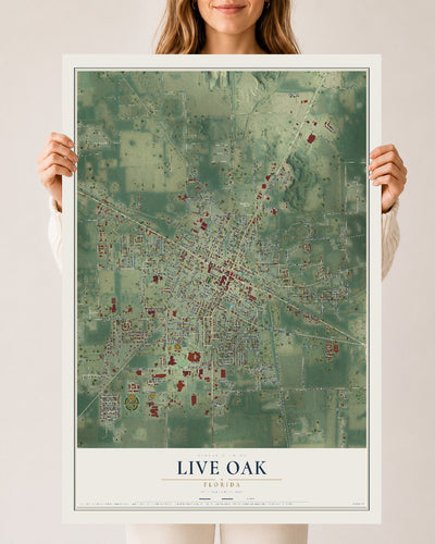Live Oak, Florida map print, 24" x 36" Archival Matte Print mockup