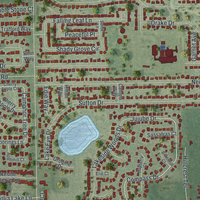 Close-up of the map of Lockhart, Florida print showing street and building detail