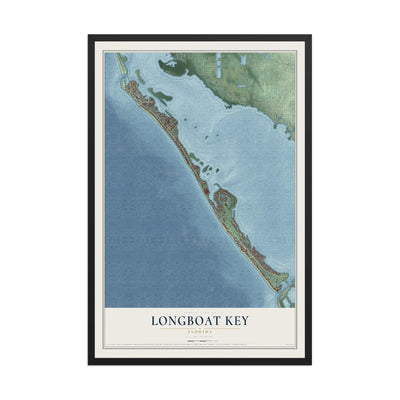 Longboat Key, Florida map print, 12" x 18" W/ Black Ayous Wood Frame mockup