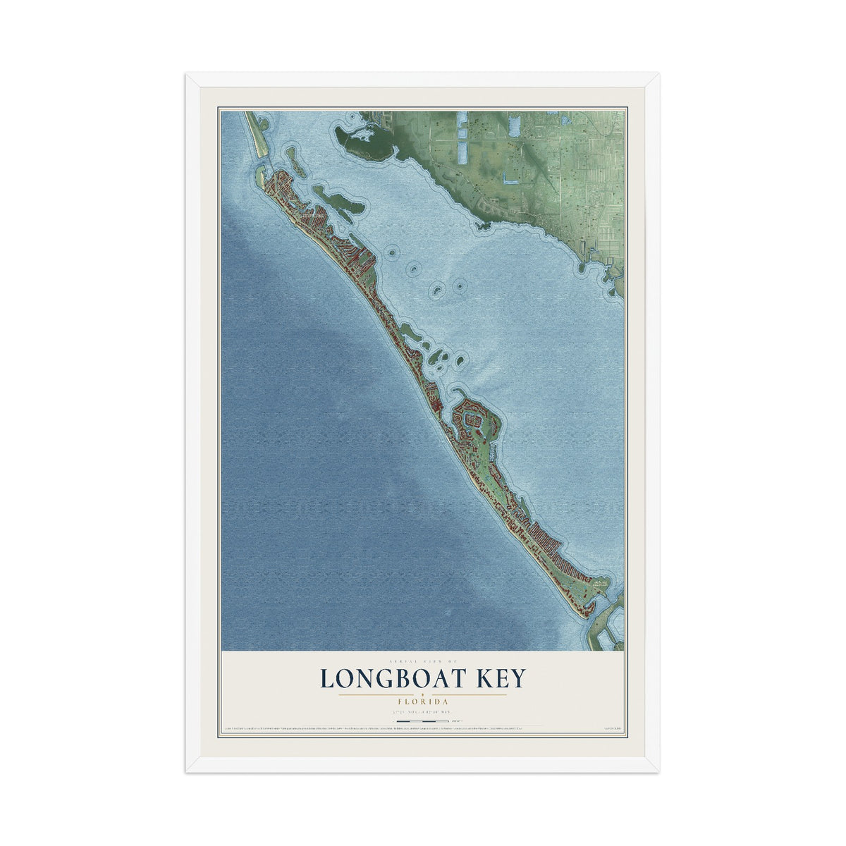 Longboat Key, Florida map print, 12" x 18" W/ White Ayous Wood Frame mockup