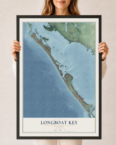 Longboat Key, Florida map print, 24" x 36" W/ Black Ayous Wood Frame mockup