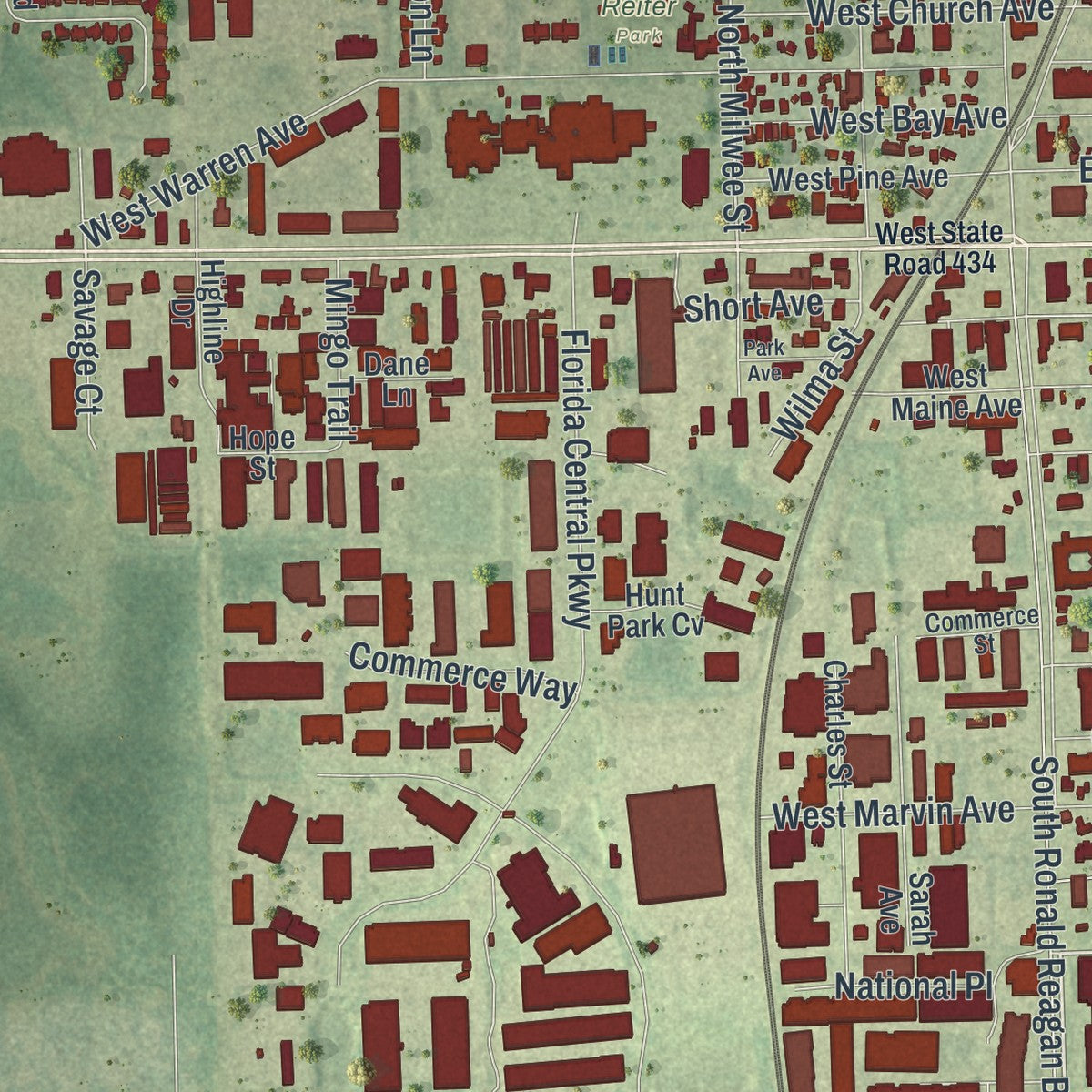 Close-up 2 of the Longwood, Florida map artwork