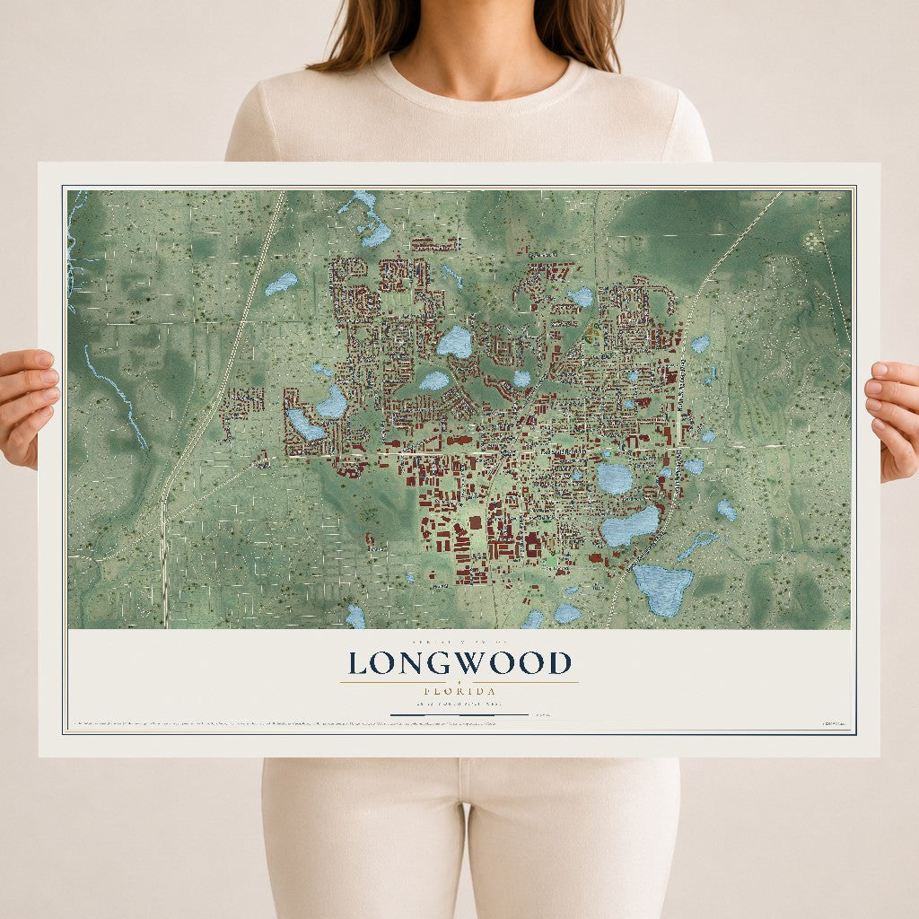 Longwood, Florida map print, 18" x 24" Archival Matte Print mockup