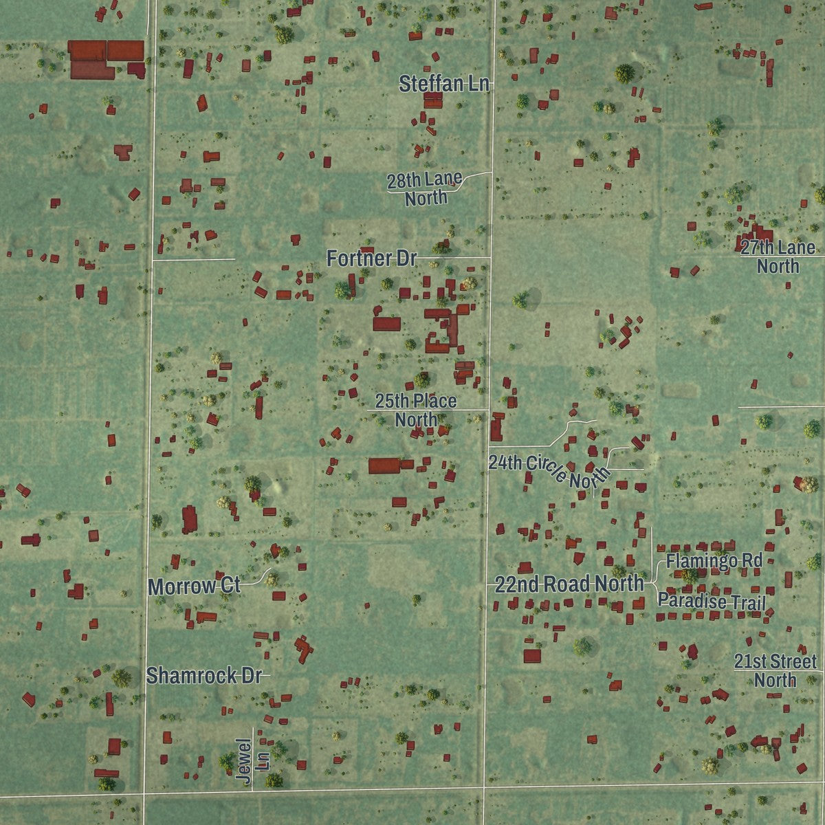 Close-up 2 of the Loxahatchee Groves, Florida map artwork