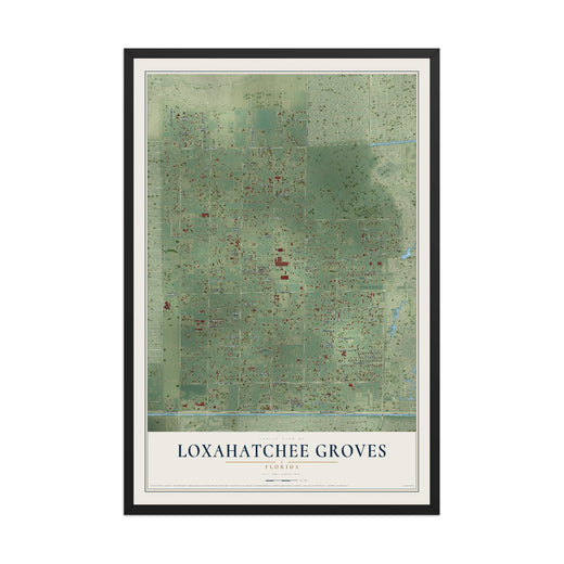 Map of Loxahatchee Groves, Florida, 12 x 18 inch print in a black wood frame