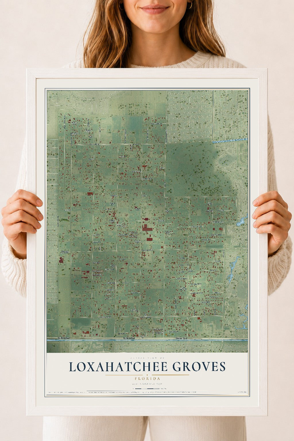 Loxahatchee Groves, Florida map print, 18" x 24" W/ White Ayous Wood Frame mockup