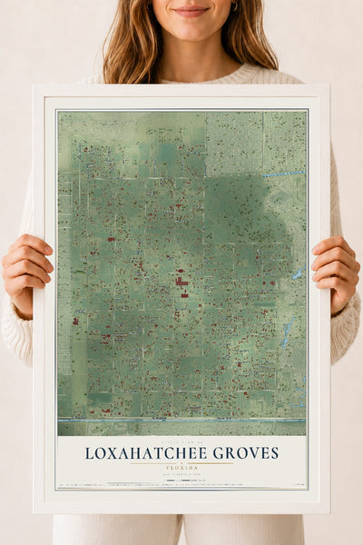 Loxahatchee Groves, Florida map print, 18" x 24" W/ White Ayous Wood Frame mockup