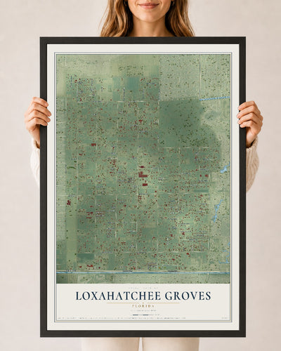 Loxahatchee Groves, Florida map print, 24" x 36" W/ Black Ayous Wood Frame mockup
