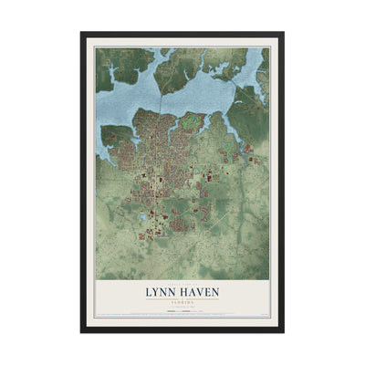 Lynn Haven, Florida map print, 12" x 18" W/ Black Ayous Wood Frame mockup