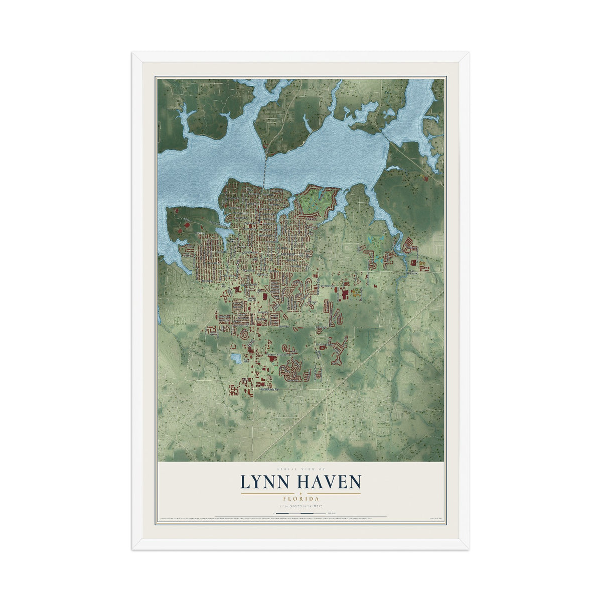 Lynn Haven, Florida map print, 12" x 18" W/ White Ayous Wood Frame mockup