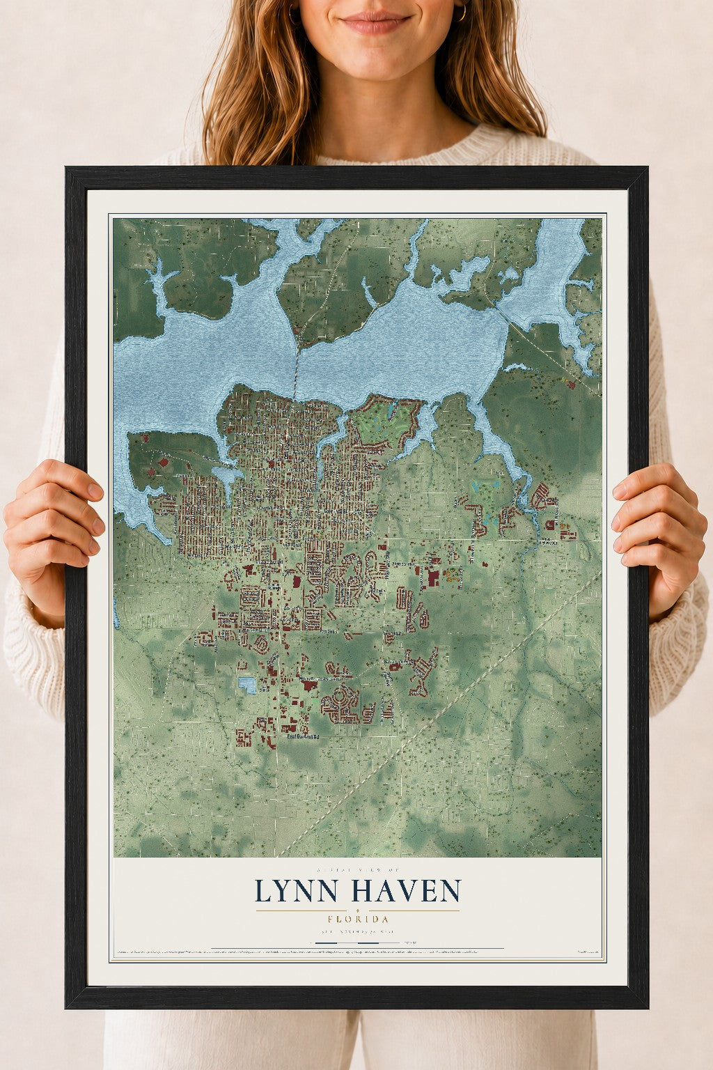 Lynn Haven, Florida map print, 18" x 24" W/ Black Ayous Wood Frame mockup