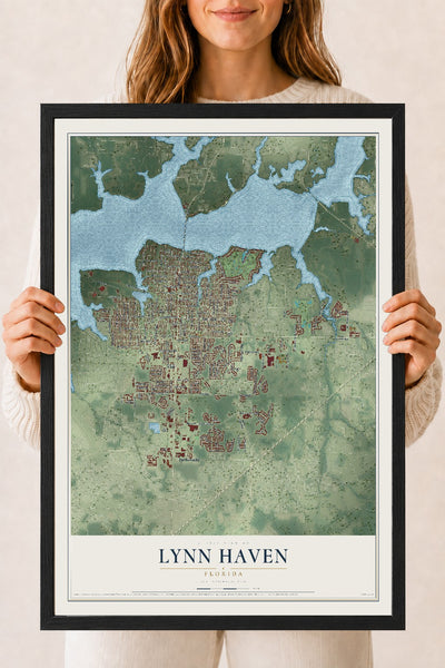 Lynn Haven, Florida map print, 18" x 24" W/ Black Ayous Wood Frame mockup