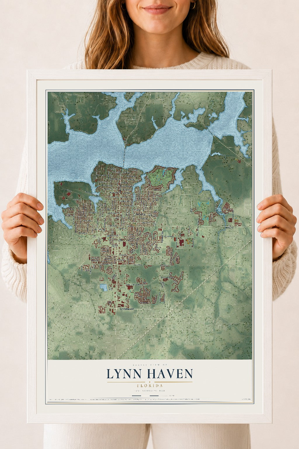 Lynn Haven, Florida map print, 18" x 24" W/ White Ayous Wood Frame mockup