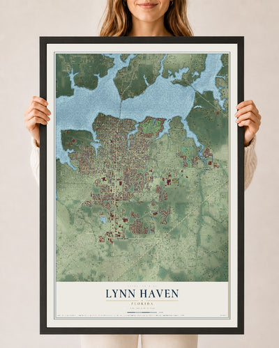 Lynn Haven, Florida map print, 24" x 36" W/ Black Ayous Wood Frame mockup