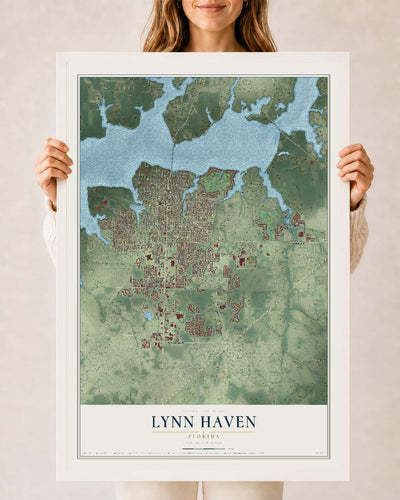 Lynn Haven, Florida map print, 24" x 36" W/ White Ayous Wood Frame mockup