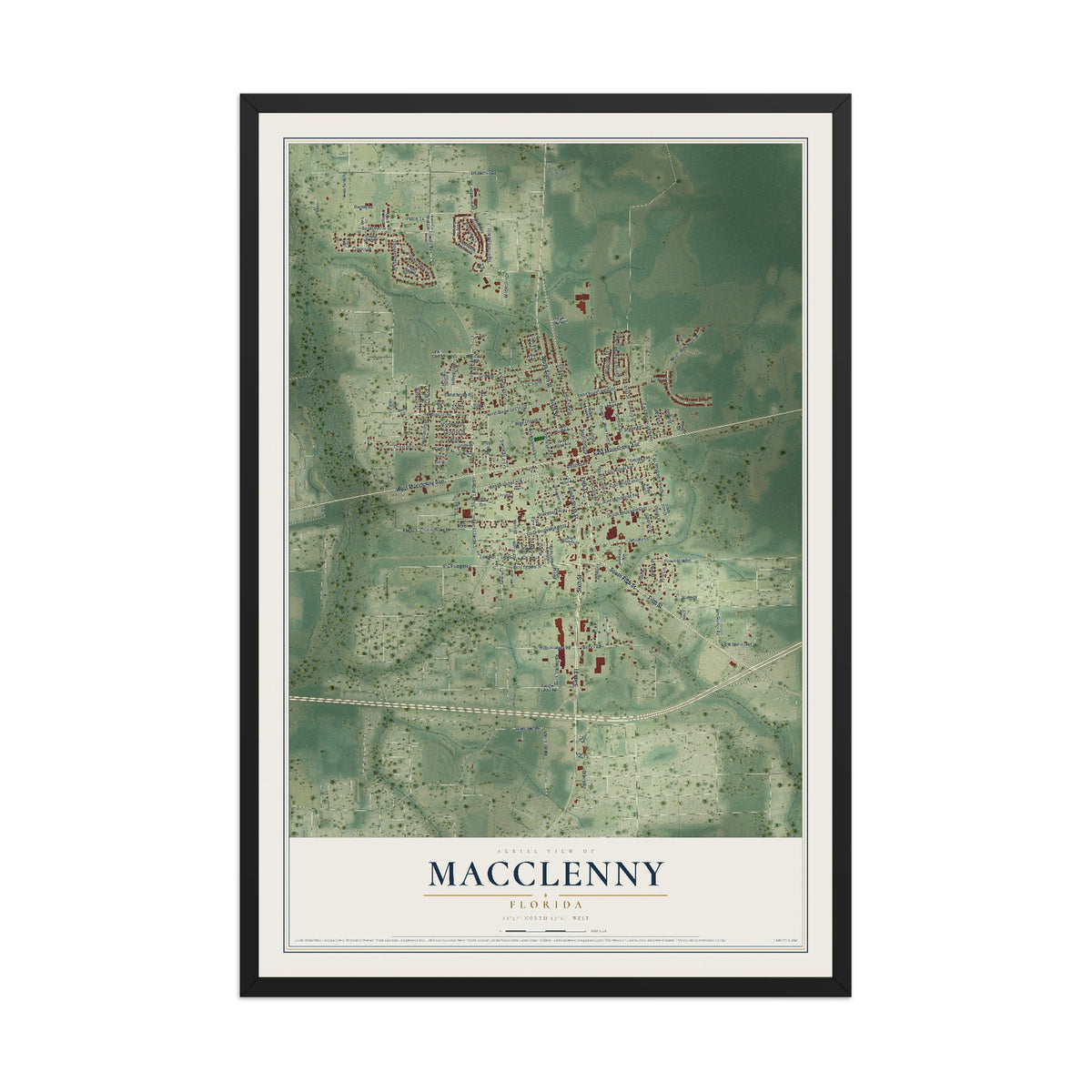Macclenny, Florida map print, 12" x 18" W/ Black Ayous Wood Frame mockup
