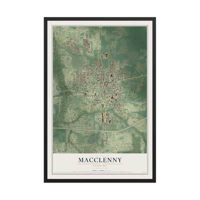 Macclenny, Florida map print, 12" x 18" W/ Black Ayous Wood Frame mockup