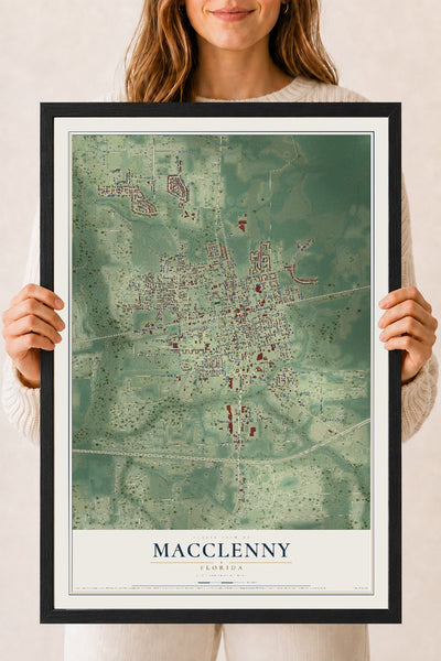 Macclenny, Florida map print, 18" x 24" W/ Black Ayous Wood Frame mockup