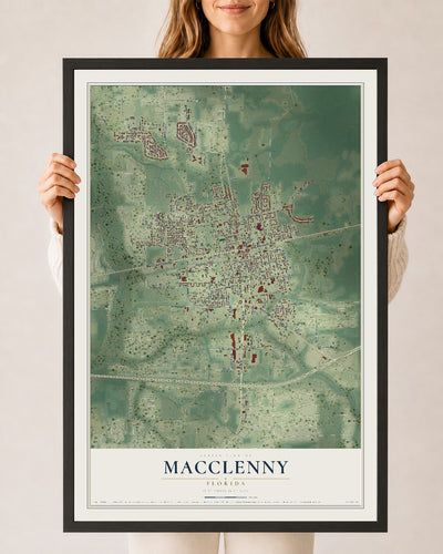 Macclenny, Florida map print, 24" x 36" W/ Black Ayous Wood Frame mockup