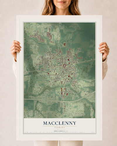 Macclenny, Florida map print, 24" x 36" W/ White Ayous Wood Frame mockup