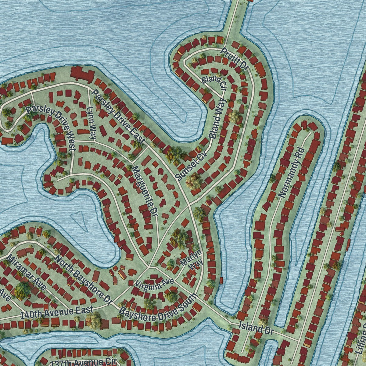 Close-up 1 of the Madeira Beach, Florida map artwork