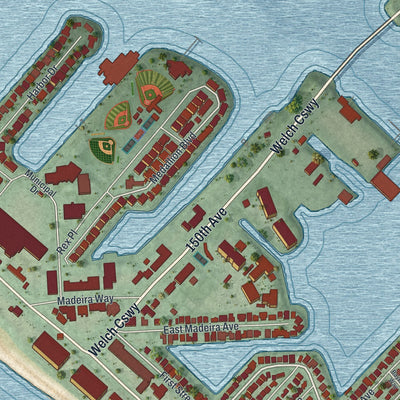 Close-up 2 of the Madeira Beach, Florida map artwork