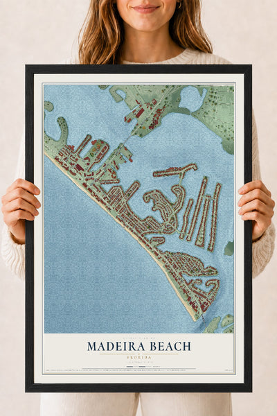 Madeira Beach, Florida map print, 18" x 24" W/ Black Ayous Wood Frame mockup