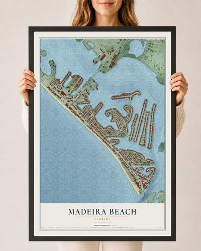 Madeira Beach, Florida map print, 24" x 36" W/ Black Ayous Wood Frame mockup