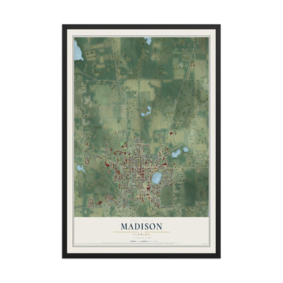 Madison, Florida map print, 12" x 18" W/ Black Ayous Wood Frame mockup