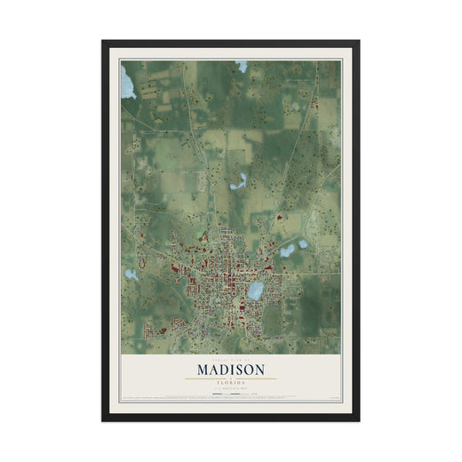 Map of Madison, Florida, 12 x 18 inch print in a black wood frame