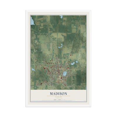Madison, Florida map print, 12" x 18" W/ White Ayous Wood Frame mockup