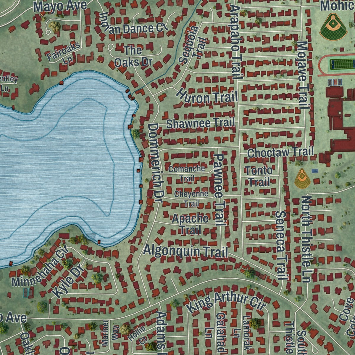 Close-up 1 of the Maitland, Florida map artwork
