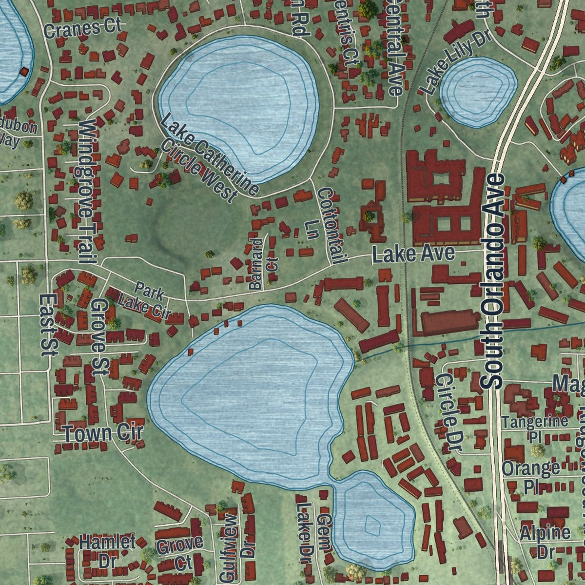 Close-up 2 of the Maitland, Florida map artwork
