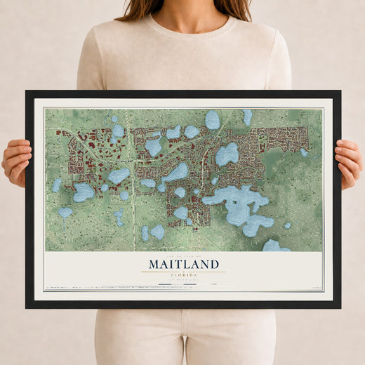 Map of Maitland, Florida, 12 x 18 inch print in a black wood frame