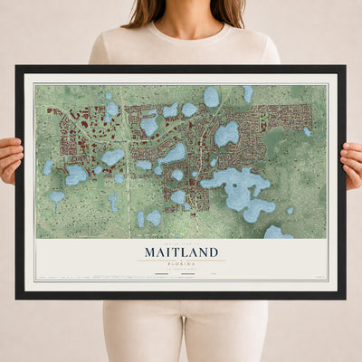 Maitland, Florida map print, 18" x 24" W/ Black Ayous Wood Frame mockup