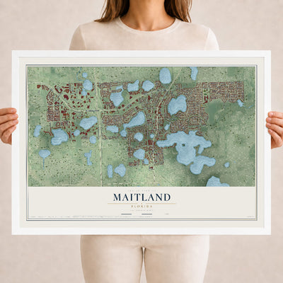 Maitland, Florida map print, 18" x 24" W/ White Ayous Wood Frame mockup