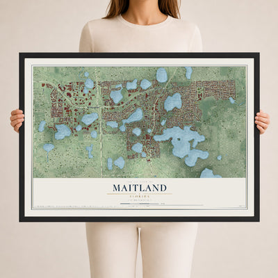 Maitland, Florida map print, 24" x 36" W/ Black Ayous Wood Frame mockup