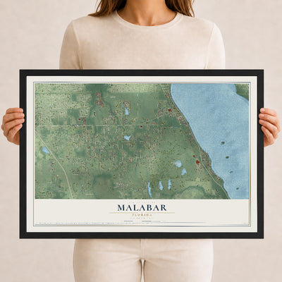 Malabar, Florida map print, 12" x 18" W/ Black Ayous Wood Frame mockup