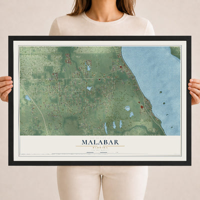 Malabar, Florida map print, 18" x 24" W/ Black Ayous Wood Frame mockup